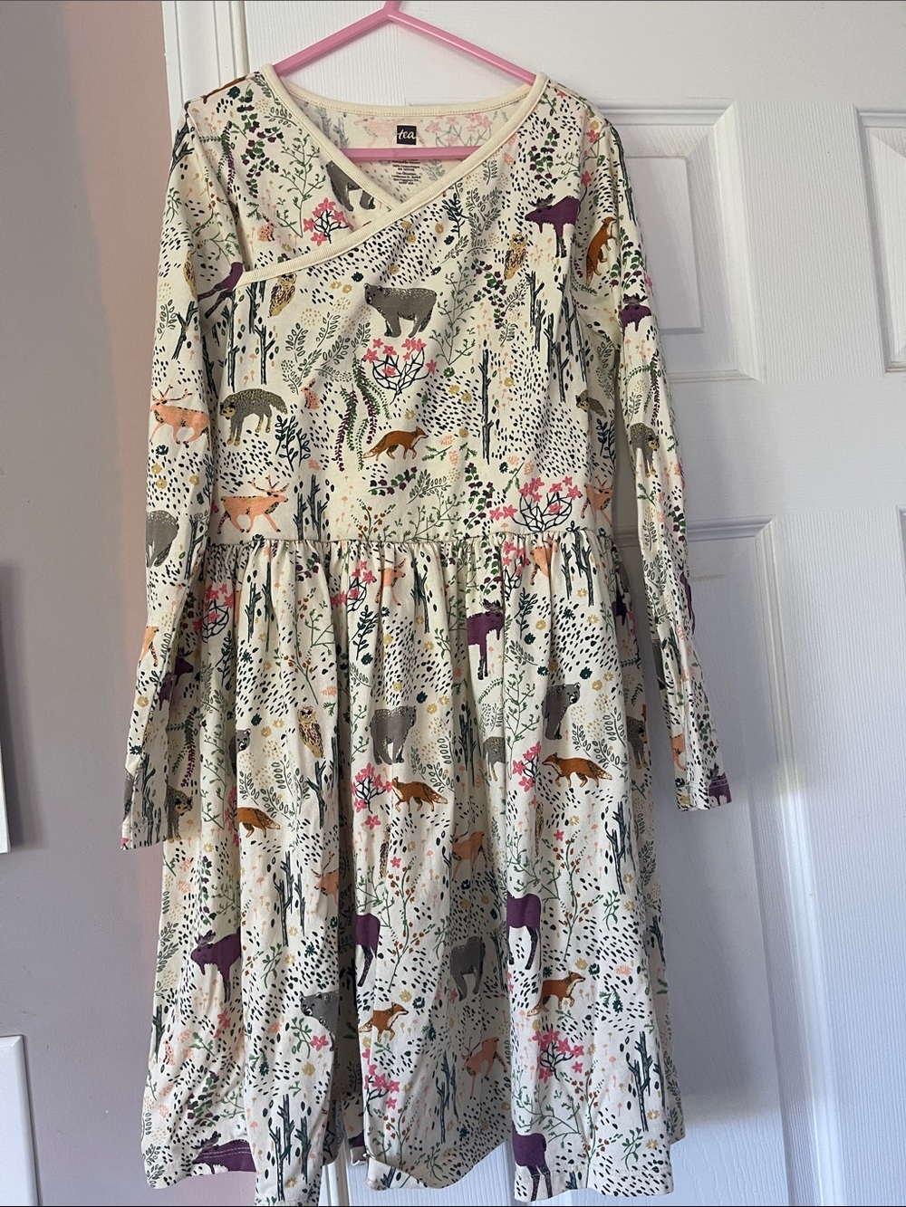 Tea Collection Cream Dress with Multicolor Woodland Print